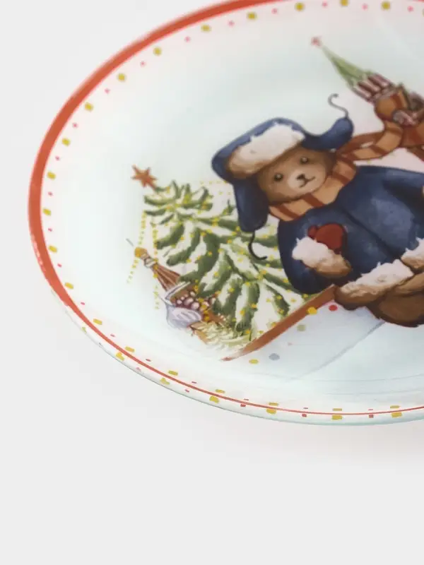 Десертная тарелка новогодняя Доляна &laquo;Московский мишка&raquo;, d=19 см, стекло