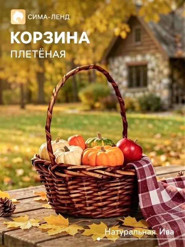 Корзина плетёная для хранения, 27&times;21&times;11 см, ручка h=17 см, лоза, коричневая