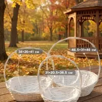 Корзина плетёная для хранения, лоза, с ручкой, овальная, со вставкой, серая, набор 3 шт.