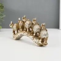 Сувенир полистоун "Пять слонов на камне в попонах с бахромой" 11х24,5х4,5 см