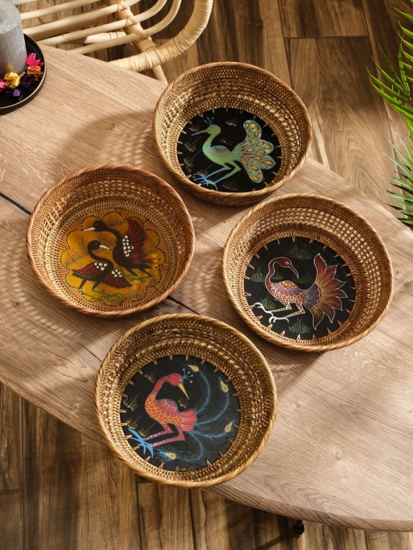 Корзинка плетеная ротанг "Павлин", 23х23х7 см, МИКС