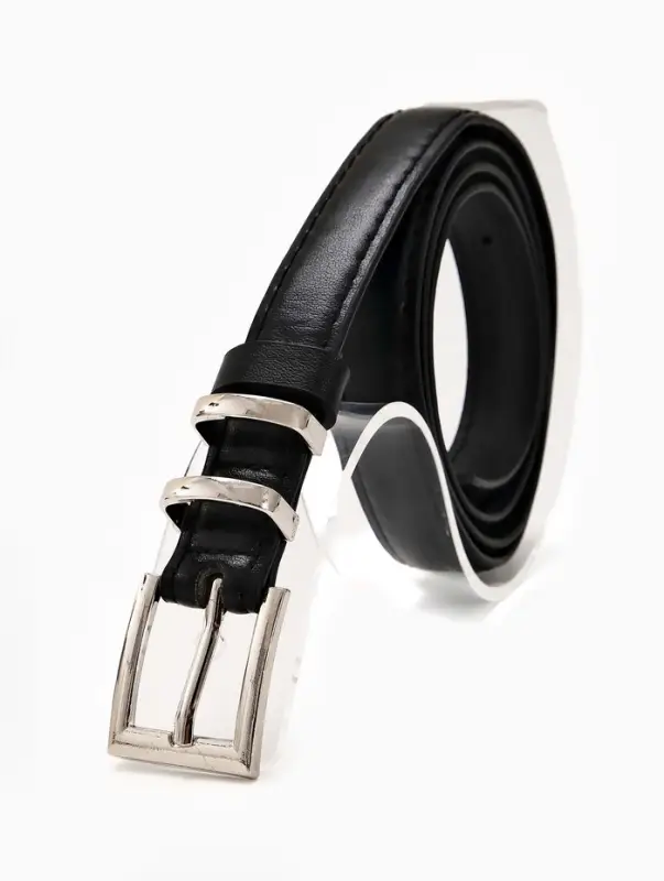 Ремень женский тонкий, 110&times;2 см, пряжка металл, серебристая, чёрный