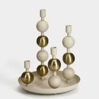 Подсвечник на 4 свечи на тарелке со сферами, 25.5&times;22.5&times;32 см, бежево-золотой