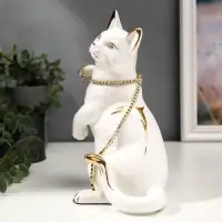 Фигура керамика &laquo;Белая кошечка с пояском&raquo;, с золотом, стразы, 22.5 см