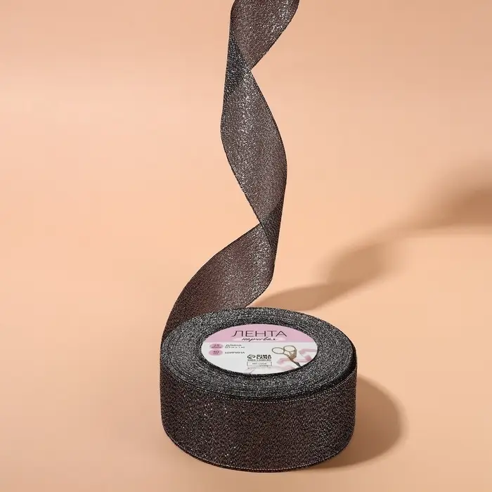 Лента парчовая, 40 мм, 23 ± 1 м, цвет чёрный №029