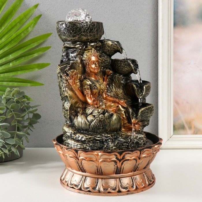 Фонтан настольный от сети, подсветка Фонтан настольный от сети, подсветка "Лакшми в золотом под водопадом" 20х20х30 см