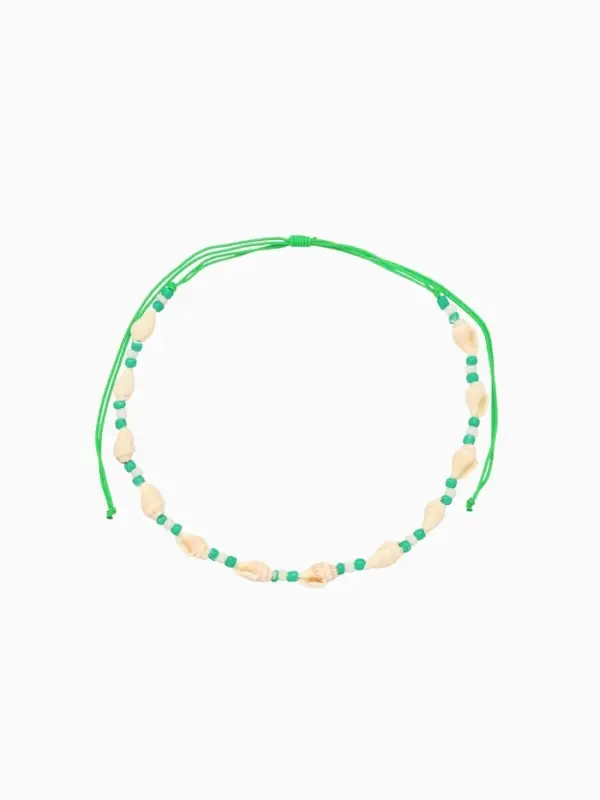 Браслет на ногу, анклет, длина 20 см, белый, зелёный Браслет на ногу, анклет, длина 20 см, белый, зелёный