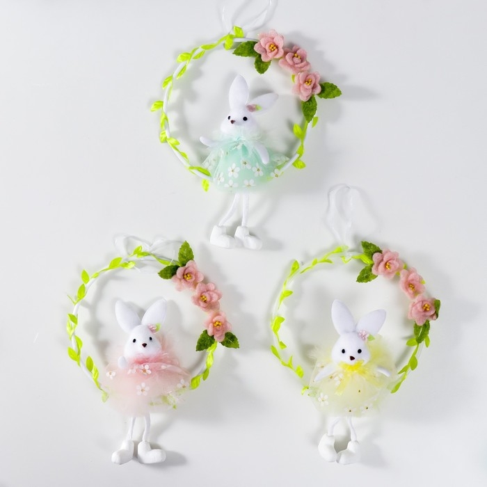 Сувенир подвес Сувенир подвес "Зайка на веночке с цветами" МИКС 15х21 см