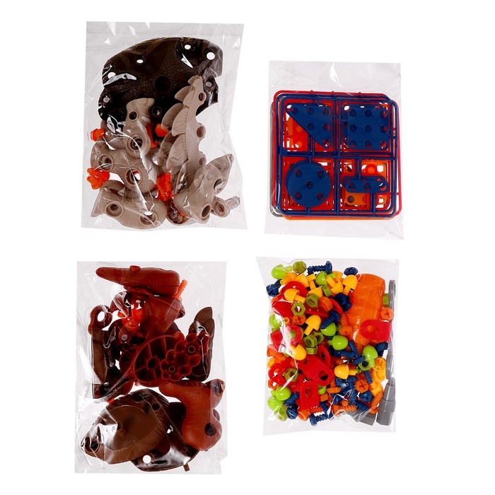 Конструктор винтовая мозаика «Диномир», с электрическим шуруповёртом, 217 деталей Конструктор винтовая мозаика «Диномир», с электрическим шуруповёртом, 217 деталей