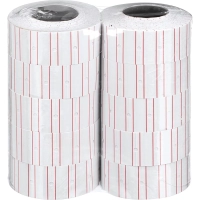 Этикет-лента 21,5х12 прямая белая с красной полосой, 1000шт/рул,10рул/уп