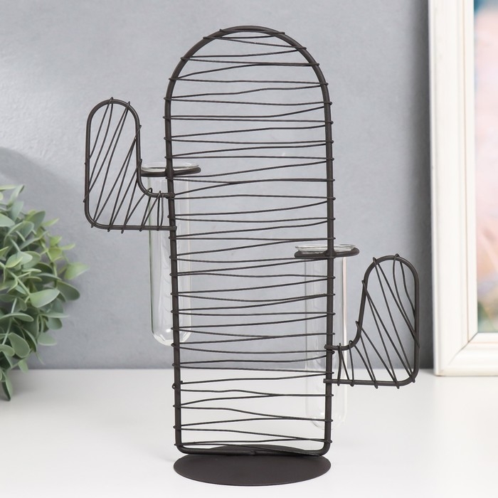 Декор металл, стекло Декор металл, стекло "Кактус. Штрихи" чёрный 15х9х26 см