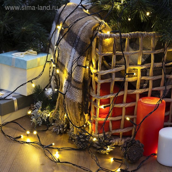 Гирлянда «Нить» 5 м, IP20, тёмная нить, 50 LED, свечение тёплое белое, 8 режимов, 220 В Гирлянда «Нить» 5 м, IP20, тёмная нить, 50 LED, свечение тёплое белое, 8 режимов, 220 В