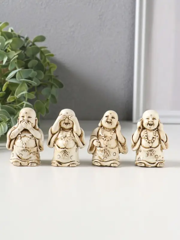 Сувенир полистоун "Хотей - не слышу, не вижу, не скажу" набор 4 шт беж 3х3,5х5,5 см