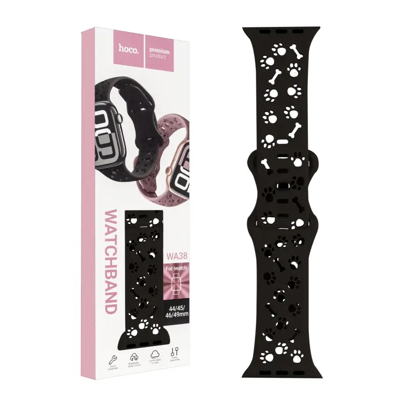 Ремешок для Apl watch 42/44/45mm WA38 Time series solid color silicone strap black HOCO