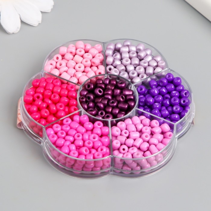 Бисер стекло 6/0 в цветке  Бисер стекло 6/0 в цветке "Закат" цветной 7 цветов х 8  гр 8,2х8,2х2 см