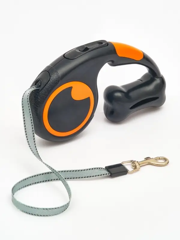 Рулетка - поводок &laquo;Косточка&raquo;, 3 м, с контейнером для пакетов, пластик, чёрная