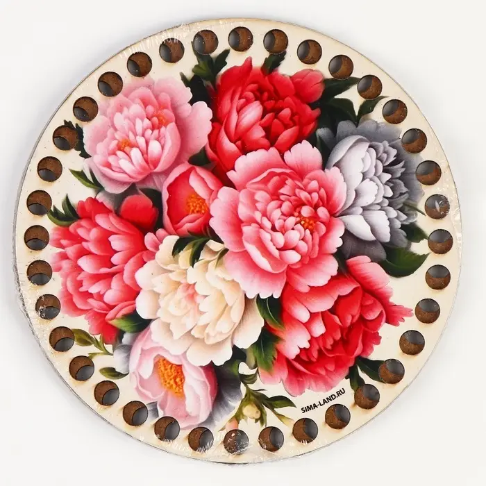 Донышки для вязания 2 в 1 &laquo;Пионы&raquo;, круг 15 см, хдф 3 мм