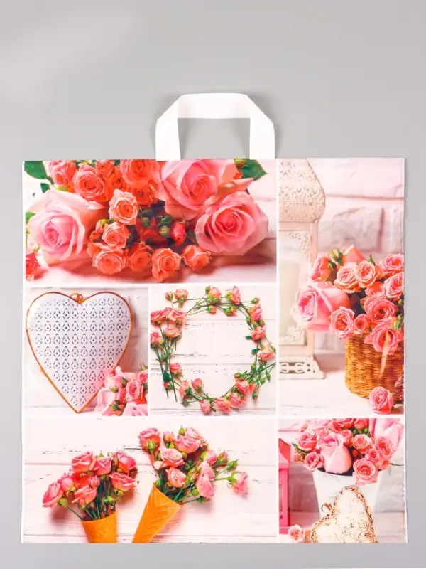 Пакет &laquo;Романтичная роза&raquo;, полиэтиленовый с петлевой ручкой, 45&times;45 + 3 см, 60 мкм