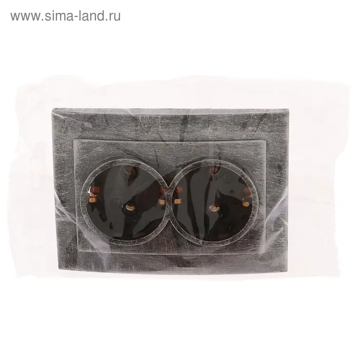 Розетка  Розетка "Элект" RS 16-238-ЧС, 16 А, 250 В, двухместная, скрытая, с з/к, черная под серебро