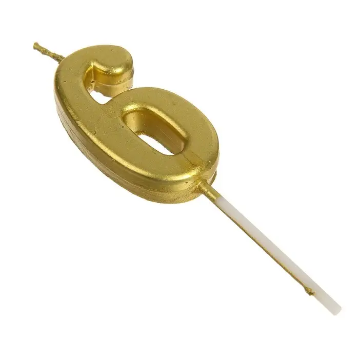 Свеча в торт на шпажке «Цифра 6», золотая, 4.5×2.5 см Свеча в торт на шпажке «Цифра 6», золотая, 4.5×2.5 см