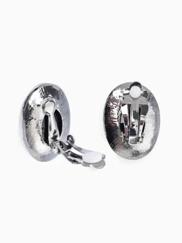 Серьги клипсы для ушей QF &laquo;Овал&raquo;, цвет серебро, чёрный