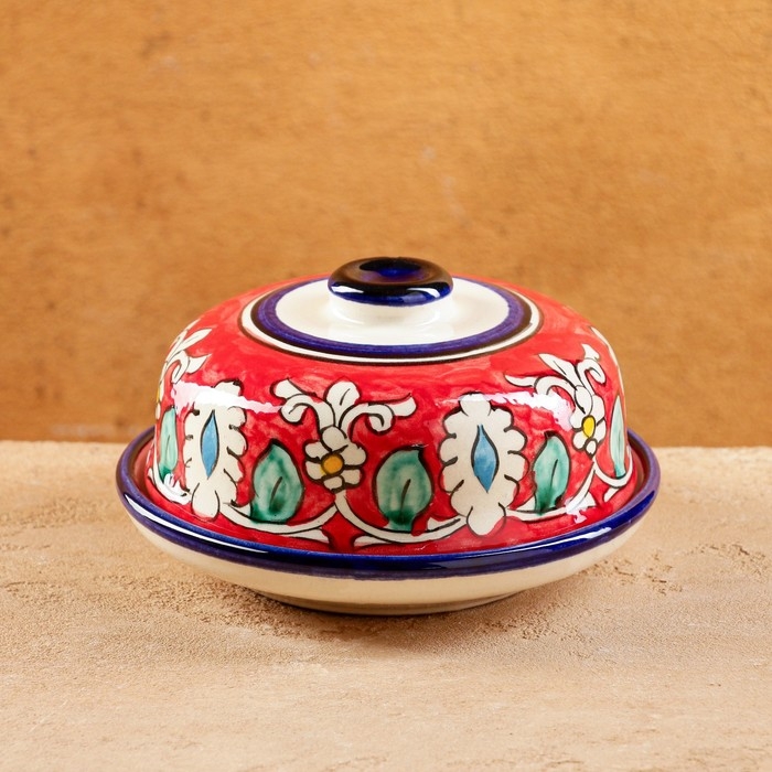 Масленка Риштанская Керамика  Масленка Риштанская Керамика "Узоры", 13 см, красная