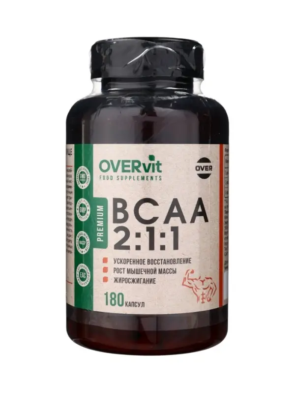 Комплексная добавка к пище BCAA 2:1:1 OVERvit, 180 капсул Комплексная добавка к пище BCAA 2:1:1 OVERvit, 180 капсул