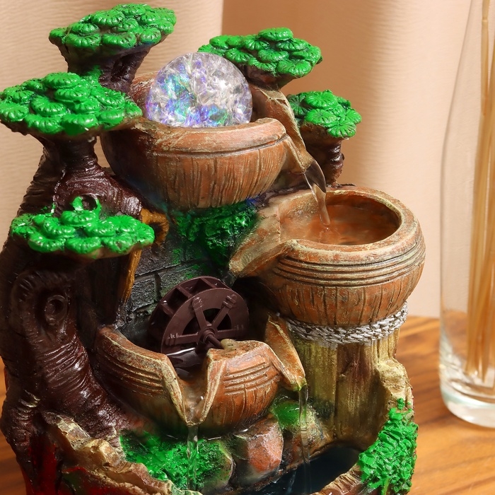 Фонтан Фонтан "Бочки под деревом с мельницей на камнях" 25х15 см (с подсветкой)