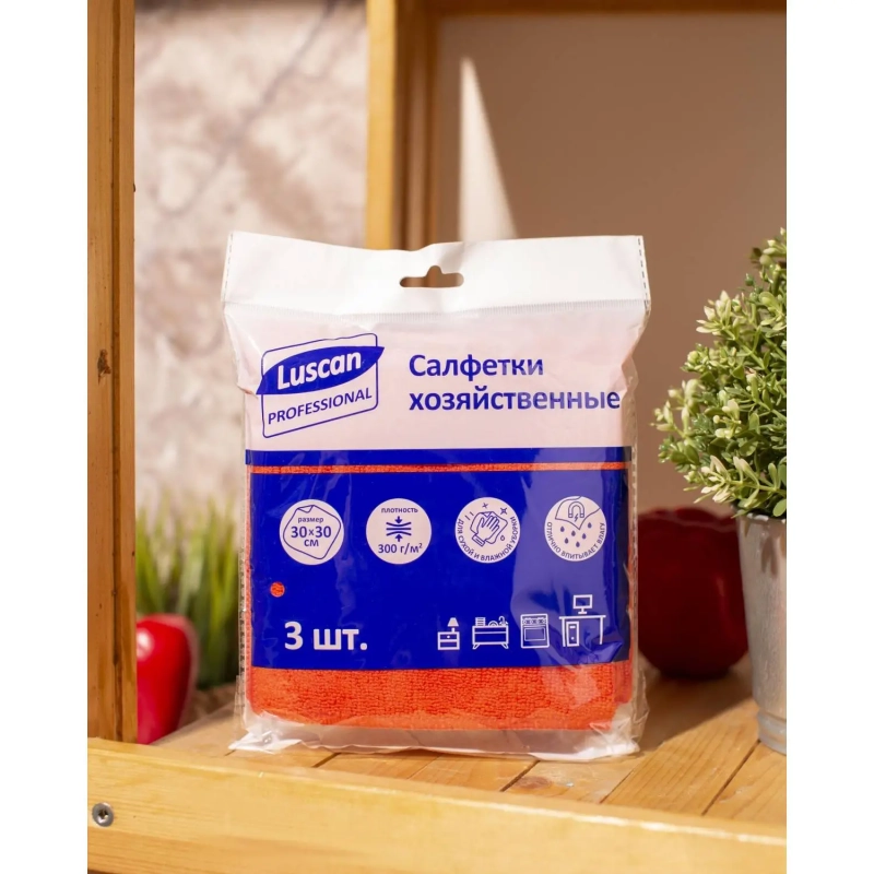 Салфетки хозяйственные Luscan Professional 300г/м2 30х30см 3шт/уп красные