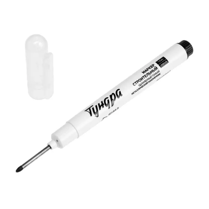 Маркер строительный ТУНДРА, удлиненный тонкий металлический наконечник, черный, 1.4 мм Маркер строительный ТУНДРА, удлиненный тонкий металлический наконечник, черный, 1.4 мм