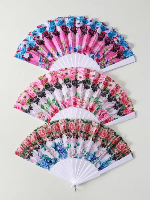 Веер пластик, текстиль Веер пластик, текстиль "Цветочный" МИКС широкие лопасти 23 см