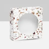 Подарочная коробка сборная с окном «Шишки и подарки», 11.5×11.5×3 см