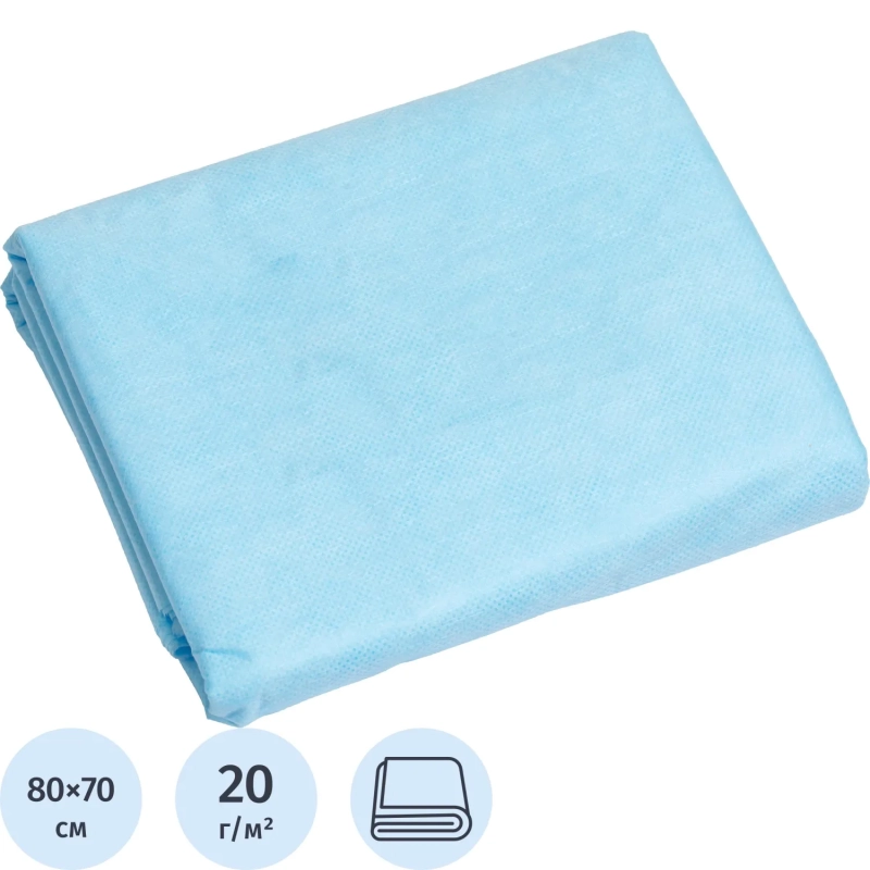 Простыня 70х80, голубой (20шт/упак), пл.20, SMS, А3, 13069