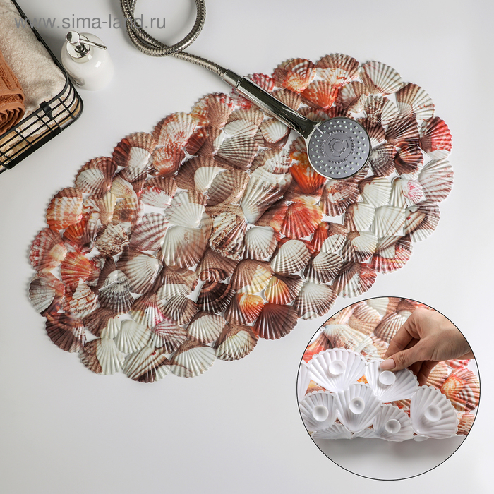 Коврик противоскользящий в ванну на присосках Доляна «Ракушки», 35×65 см Коврик противоскользящий в ванну на присосках Доляна «Ракушки», 35×65 см