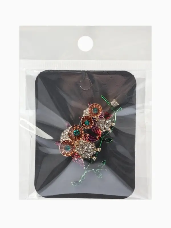 Брошь &laquo;Совы&raquo; на ветке, цветная в золоте