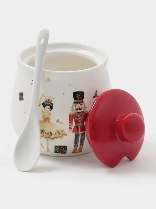 Сахарница новогодняя Доляна «Щелкунчик», доломит, белая Сахарница новогодняя Доляна «Щелкунчик», доломит, белая