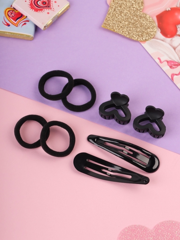 Набор для волос Набор для волос "Эстер" (10 резинок, 2 см, 4 краба 2 см, 2 невидимки 6 см) сердце, чёрный