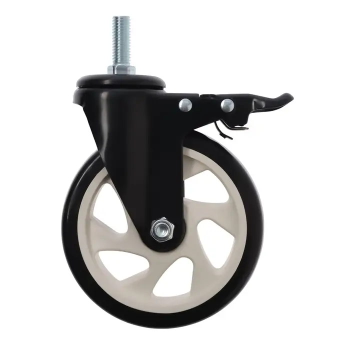 Колесо мебельное ТУНДРА, d=125 мм, поворотное, с футоркой 12&times;30 мм, с тормозом, черное