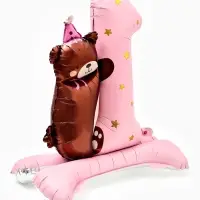 Воздушный шар фольгированный 32" "Цифра 1 с мишкой"  цвет розовый, под воздух