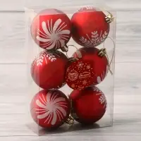 Ёлочные шары набор 6 шт. &laquo;Снежинки ассорти&raquo;, d=6 см, красные