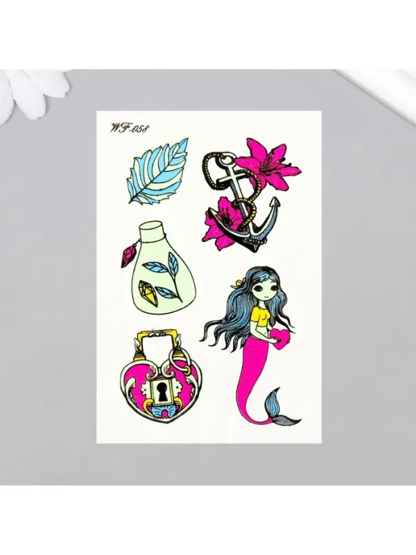 Переводные тату цветные «Любовь русалки», временные татуировки светящиеся, 14.3×7.5 см