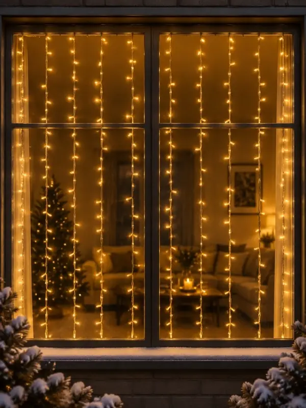 Гирлянда &laquo;Занавес&raquo; 2&times;1.5 м, IP65, УМС, прозрачная нить, 300 LED, свечение тёплое белое, 220 В