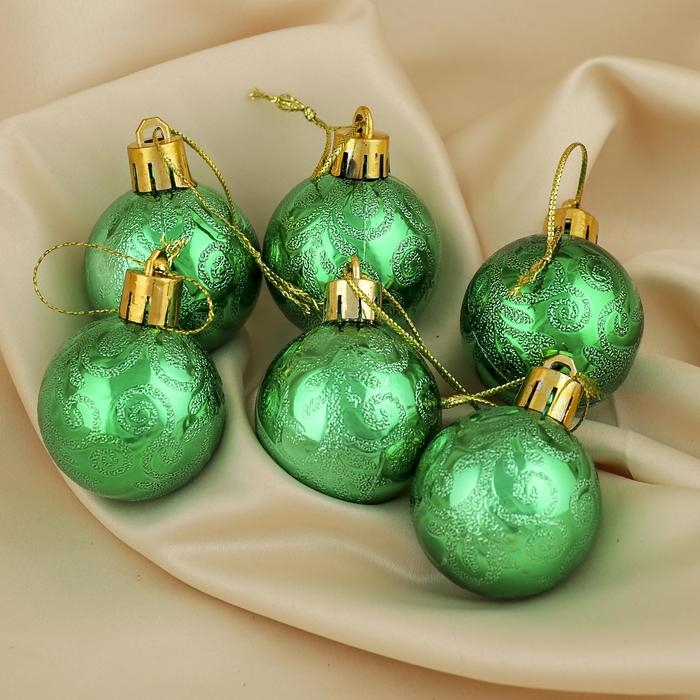 Набор шаров пластик d-4 см, 6 шт Набор шаров пластик d-4 см, 6 шт "Морозные узоры" зелёный