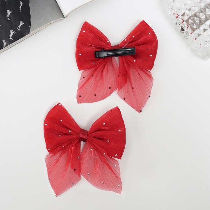 Зажим для волос  Зажим для волос "Марта" (набор 2 шт) переливы, 7,5 см, красный