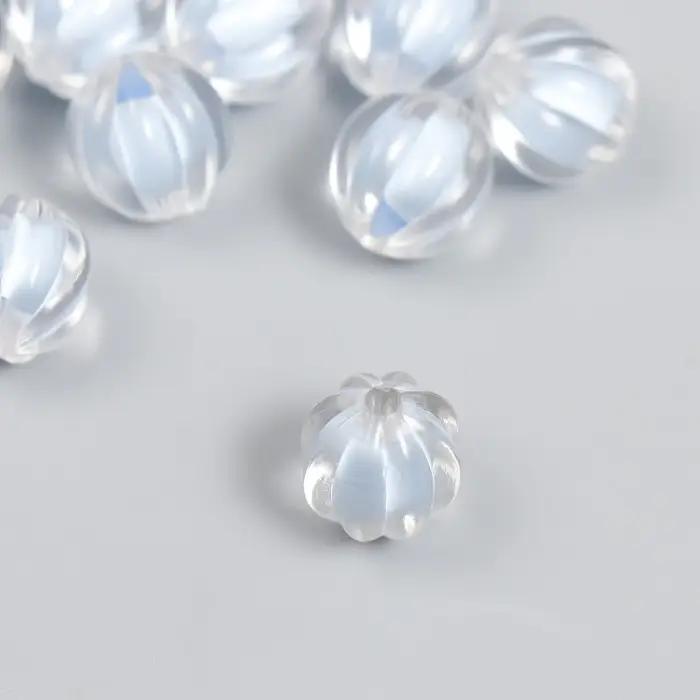 Бусины пластик  Бусины пластик "Шар ребристый - внутренний цвет голубой" набор 20 гр 1,2х1,1 см