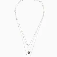 Колье 3 ярусы "Легкий стиль" квадрат, цвет серый в серебре