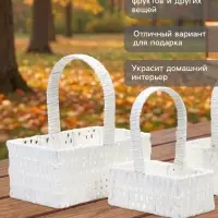 Корзина плетёная для хранения Cistella, с ручкой, пластиковая, белая, набор 3 шт., Greengo