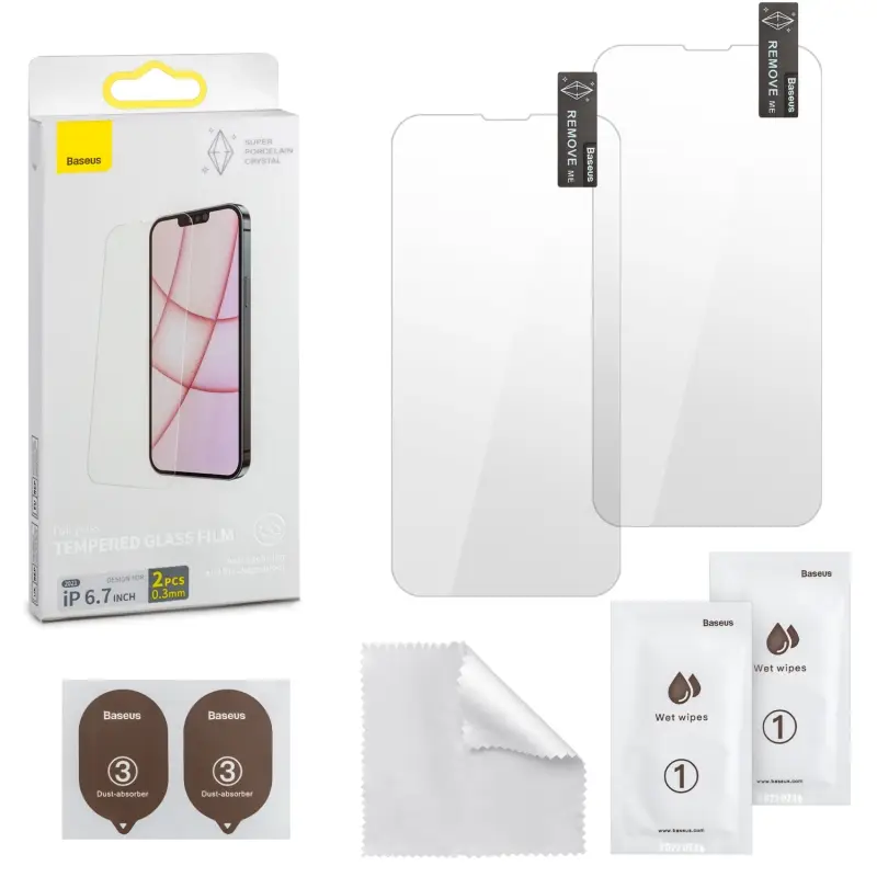 Защитное стекло iPh 13 Pro Max 6.7 (2021) 0.3mm 2 шт без рамки Super Porcelain Crystal Baseus SGBL030202 Защитное стекло iPh 13 Pro Max 6.7 (2021) 0.3mm 2 шт без рамки Super Porcelain Crystal Baseus SGBL030202