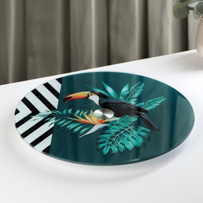 Подставка стеклянная для торта вращающаяся Доляна «Тропики», d=32 см ㅤ Подставка стеклянная для торта вращающаяся Доляна «Тропики», d=32 см ㅤ