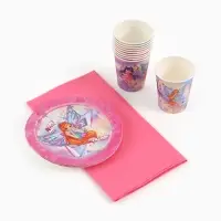 Посуда одноразовая бумажная на 10 персон: стаканы, тарелки, скатерть, ВИНКС Посуда одноразовая бумажная на 10 персон: стаканы, тарелки, скатерть, ВИНКС